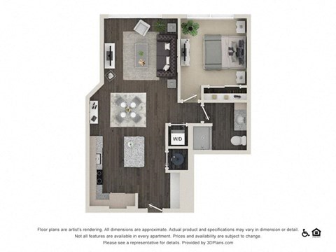Floor plan for 1 bed, 1 bath, 724 sqft